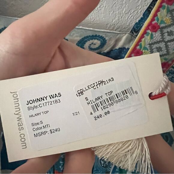 Johnny Was Hilary Blue Square Neck Printed Puff-Sleeve Blouse - Picture 7 of 9